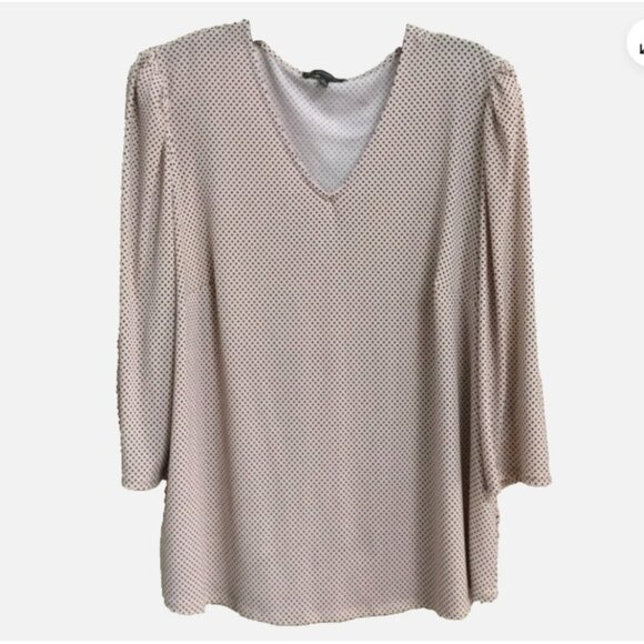 Adrianna Papell Women Plus Size 1X Knit Pullover Blouse Pink / Black polka dots - Picture 2 of 8